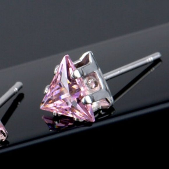 Pink Trillion Cut CZ Studs - Picture 4 of 6